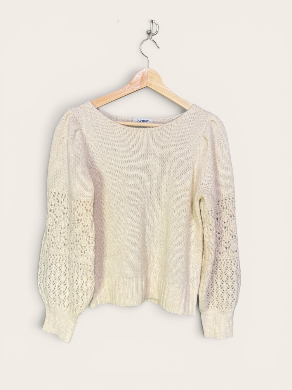Old Navy Boat-Neck Pointelle Balloon Sleeve Sweater